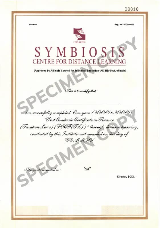 PG Certificate in Finance - Taxation Law Demo Certificate