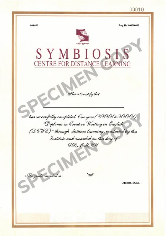 Diploma in Creative Writing in English Demo Certificate